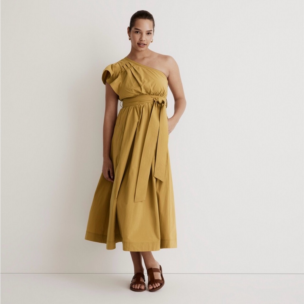 NWT Madewell Ruffled One-Shoulder Midi Belted Dress